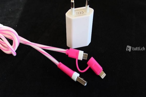  Portofrei 2in1 Pink Micro Lighting kabel iPhone Samsung