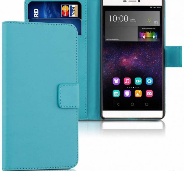  Wallet Ledertasche Huawei P8 Hellblau