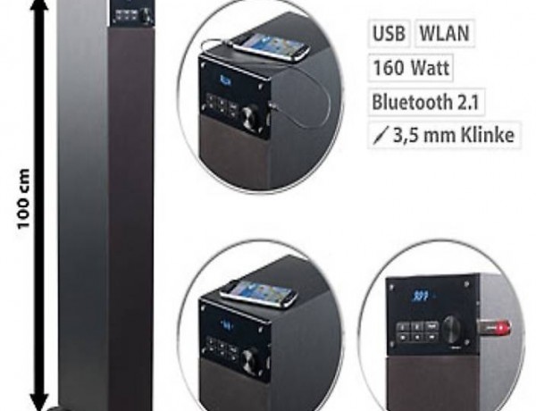  2.1-Multiroom-Turmlautsprecher m. WiFi, Bluetooth, USB-Ansch