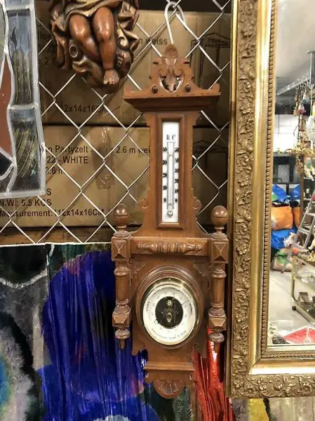 Jugendstil Barometer, Holz, 49cm hx18cm b
