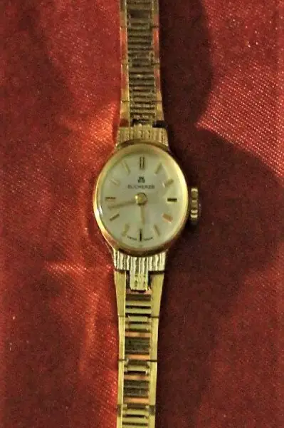 Bucherer -klassische Damenarmbanduhr, vergold., Stahlarmband