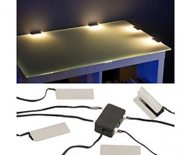  LED-Glasbodenbeleuchtung: 4 Klammern mit 12 warmweissen LEDs