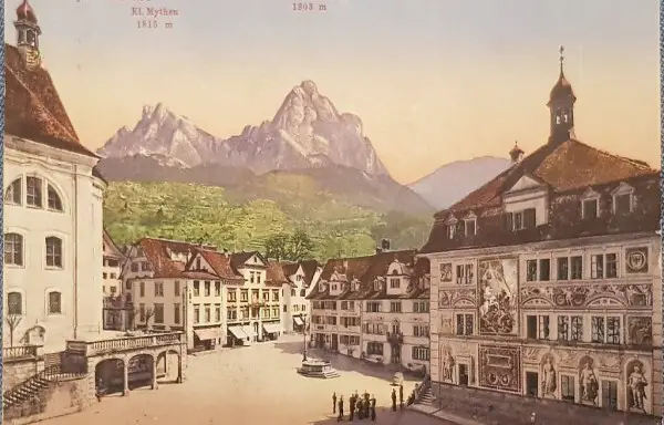 alte Ansichtskarte Schwyz, Rathaus 1919