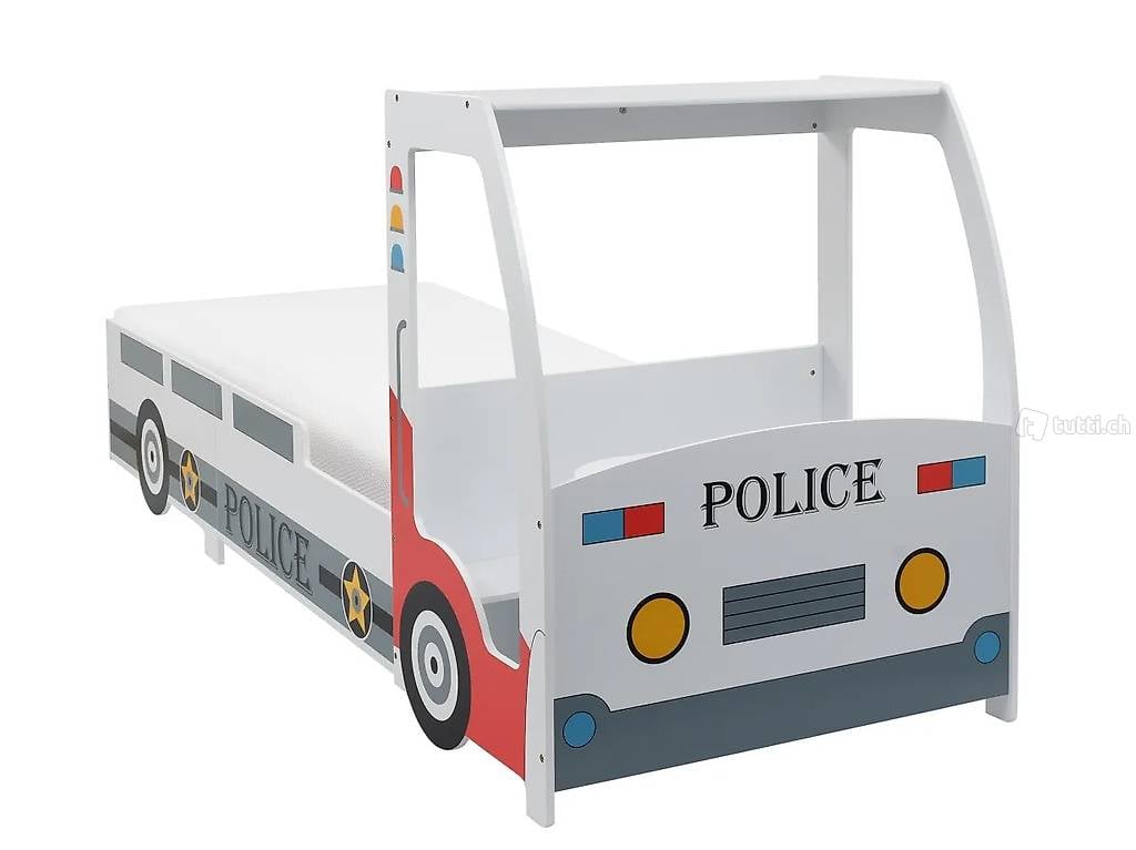  Polizeiauto-Kinderbett mit Memory-Schaum-Matratze 90×200 cm