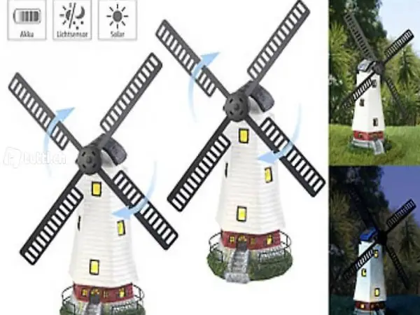  2er-Set Solar-Deko-Windmühlen mit drehendem Windrad & LED-Li