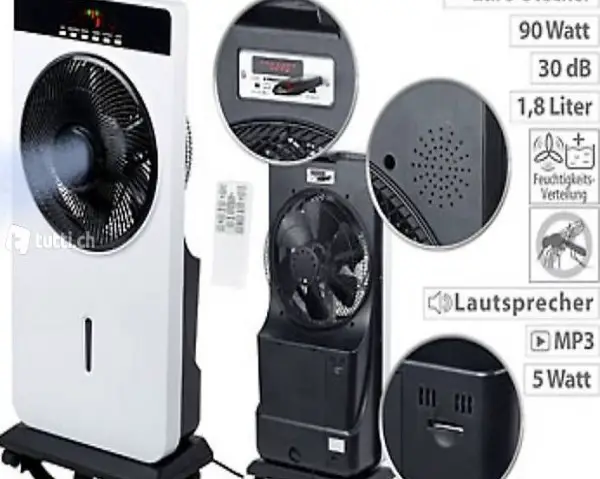  Sprühnebel-Standventilator, Anti-Insekten, MP3-Player, 90 W,