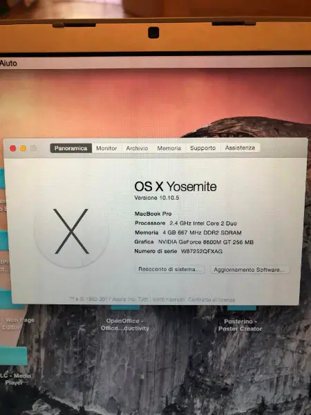 MacBook Pro A1226 Mac OS X Yosemite SSD 120 gb 4gb ram