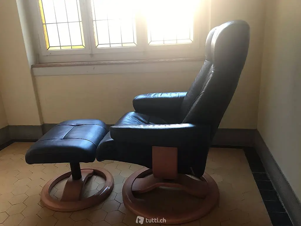 Sessel mit Hocker Echte Leder