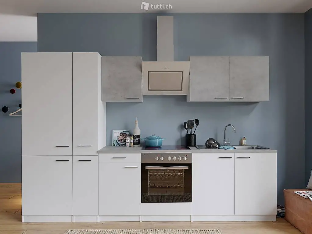  V50 - Küchenzeile Küchenblock 300cm Beton weiss