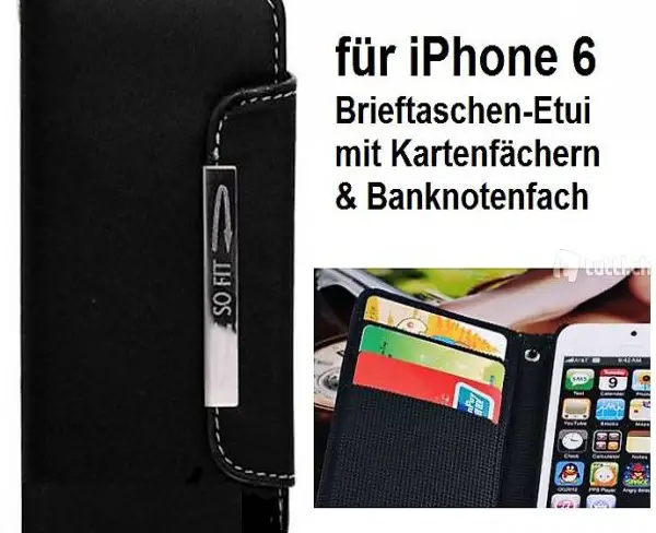  iPhone 6S / 6 Brieftaschen Leder Case Etui Tasche SCHWARZ