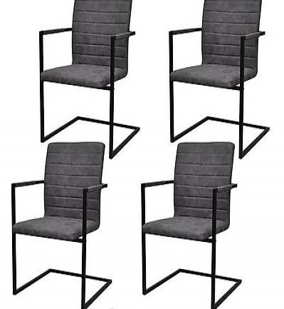 4 Freischwinger Esszimmerstühle mit Armlehnen grau geriffel