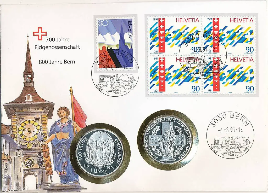 Numisbrief 800 J. Bern-700 J. Eidg. 1991 Silber-Unzen