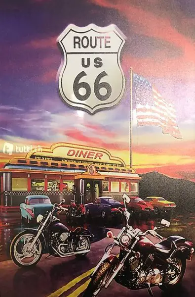 Blechschild Route 66 Diner Motorrad