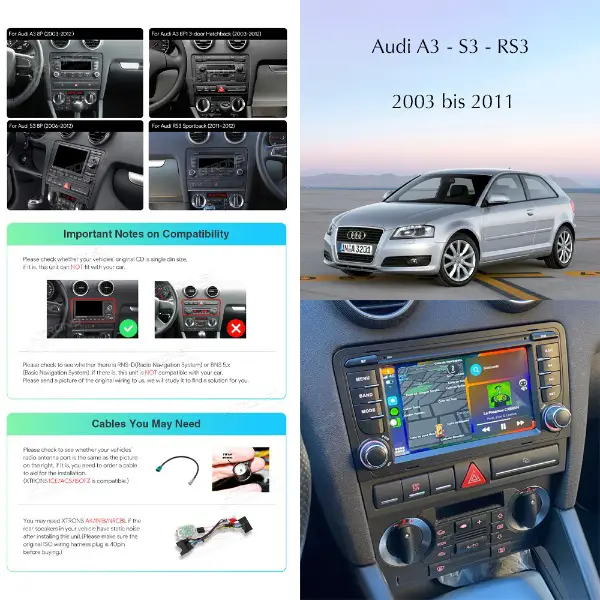 Autoradio Audi A3 S3 RS3 Carplay DAB+ Navi Bluetooth GPS