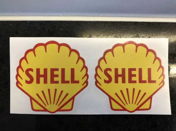 >top: 2x classiccar vintage sticker shell oil company