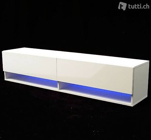  LED Lowboard TV-Schrank 140cm Hochglanz Fernsehschrank weiss