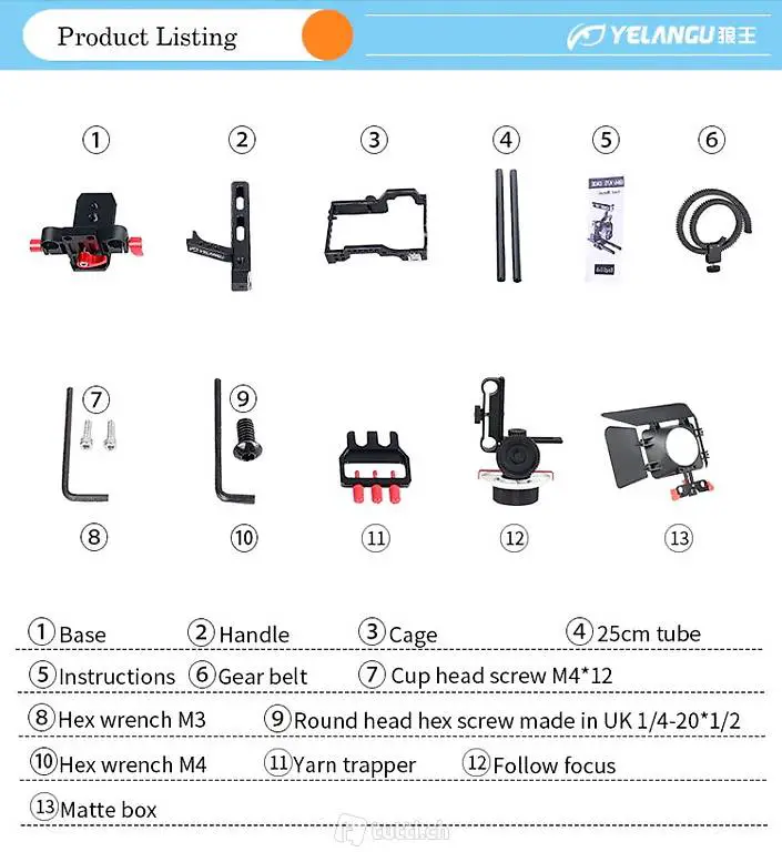  YELANGU C500 Schwarz und Orange Cage Kit für GH4 Sony A7S/A7