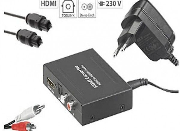  HDMI-Audio-Konverter mit Cinch- und Toslink-Kabel