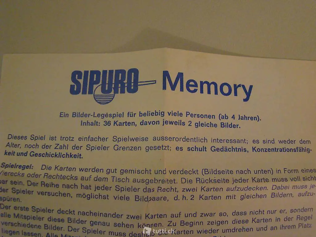 Memory Kartenlegespiel Thema Sipuro aus den 70er Jahren