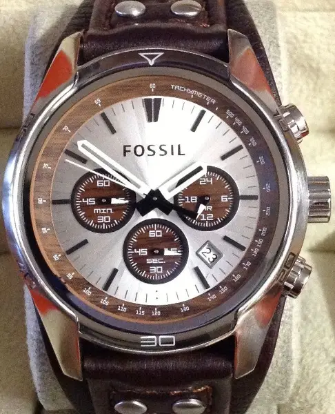 Fossil Watch Quarz Chronograph Lederband Topp Zustand wie