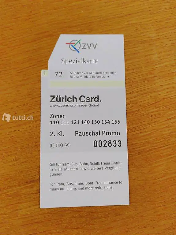Zürich Card 72 Stunden (Zurich Card) Erwachsene
