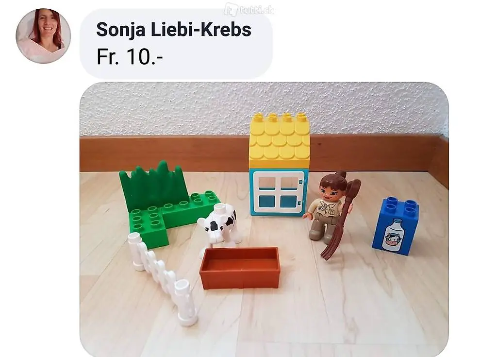 Lego Duplo Bauernhof Bäuerin mit Kälbchen