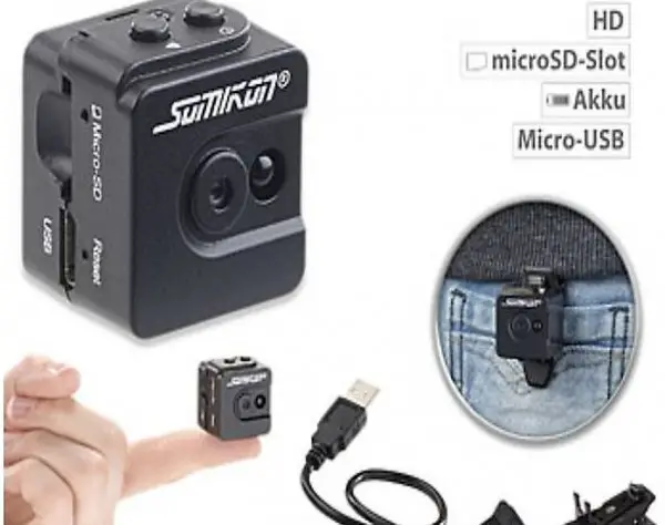  Ultrakompakte Micro-Videokamera mit HD-720p-Auflösung & LED-