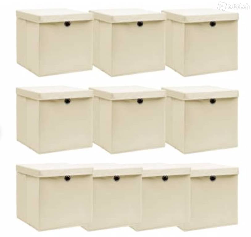  Aufbewahrungsboxen mit Deckel 10 Stk. Creme 32x32x32 cm Stof