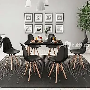  7-teilige Essgruppe Tisch Stühle Schwarz
