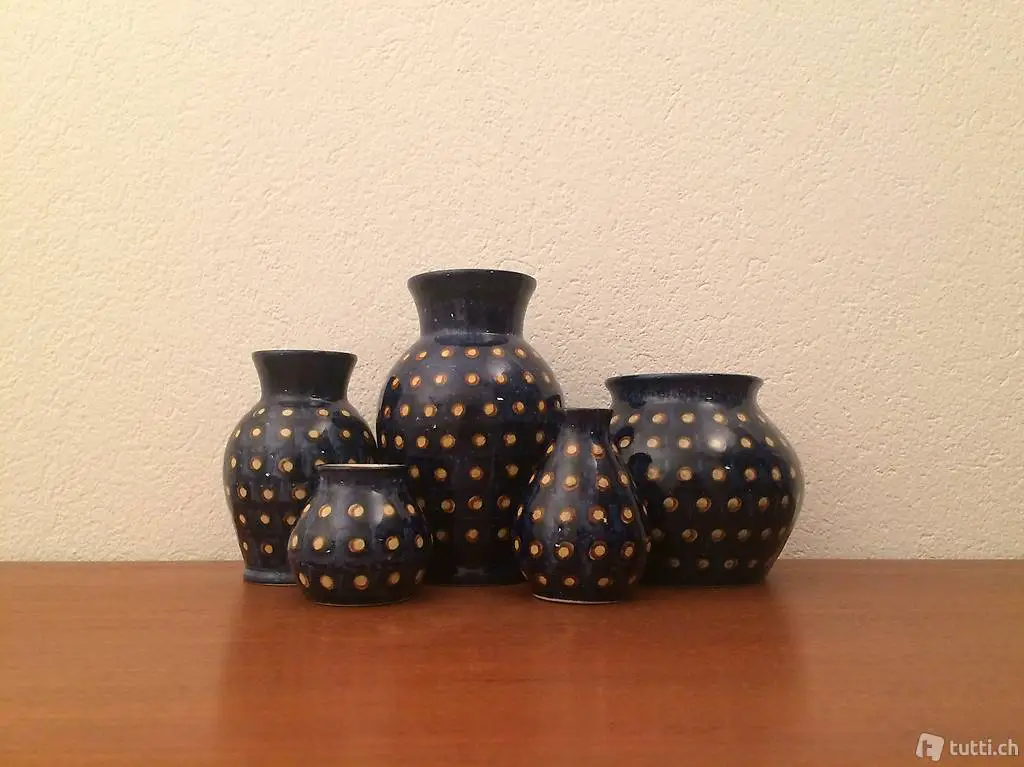 5x handbemalte Keramik Vase Blumenvase vintage 50er 60er