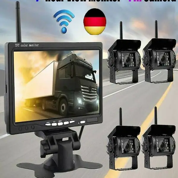  Rückfahrkamera Funk + 7" Monitor mit 4 Kameras