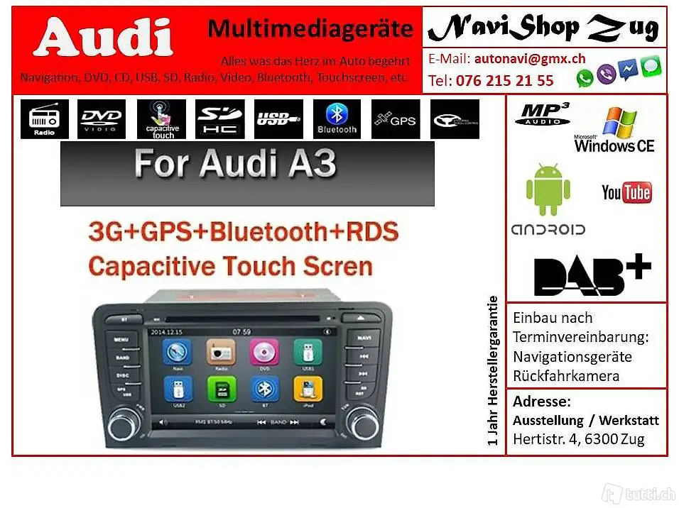  Audi A3, A4, Radio, Navi, CD, Bluetooth, Touchscreen