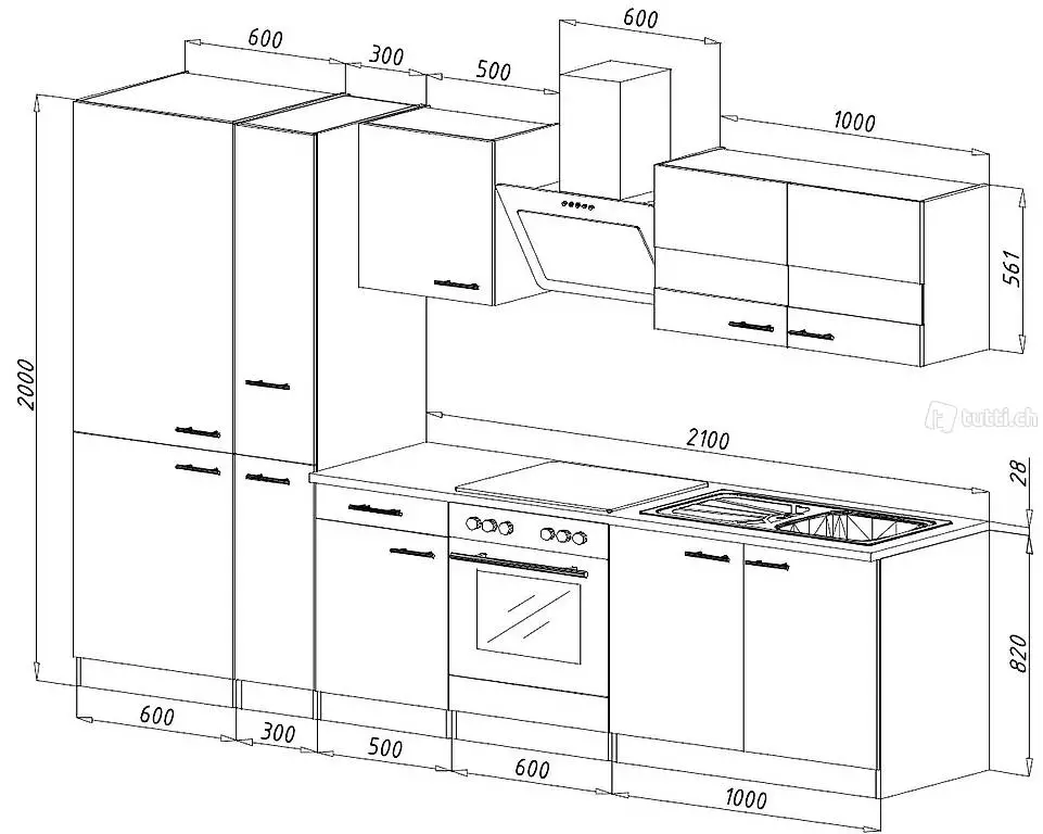  V50 - Küchenzeile Küchenblock 300cm Beton weiss