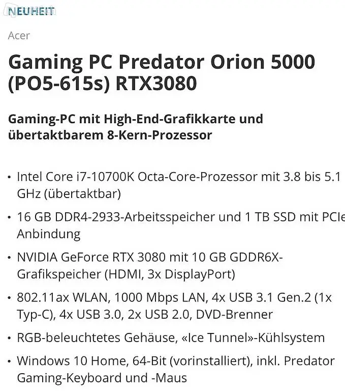Gaming PC mit einer RTX 3080 oder GPU nach Wahl