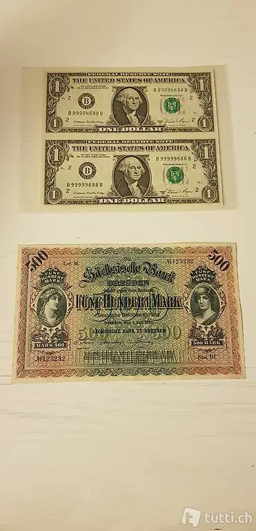 500 Mark (1922) + 1 Dollar Banknote (1981)