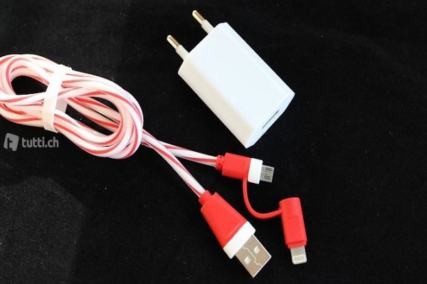  Portofrei 2in1 Rot . Micro Lighting kabel iPhone Samsung