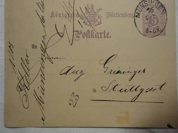  Postkarte von 1885 Königreich Württemberg