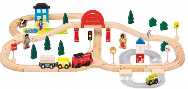 Holz Eisenbahn Bino 82208 mit 70 Teile